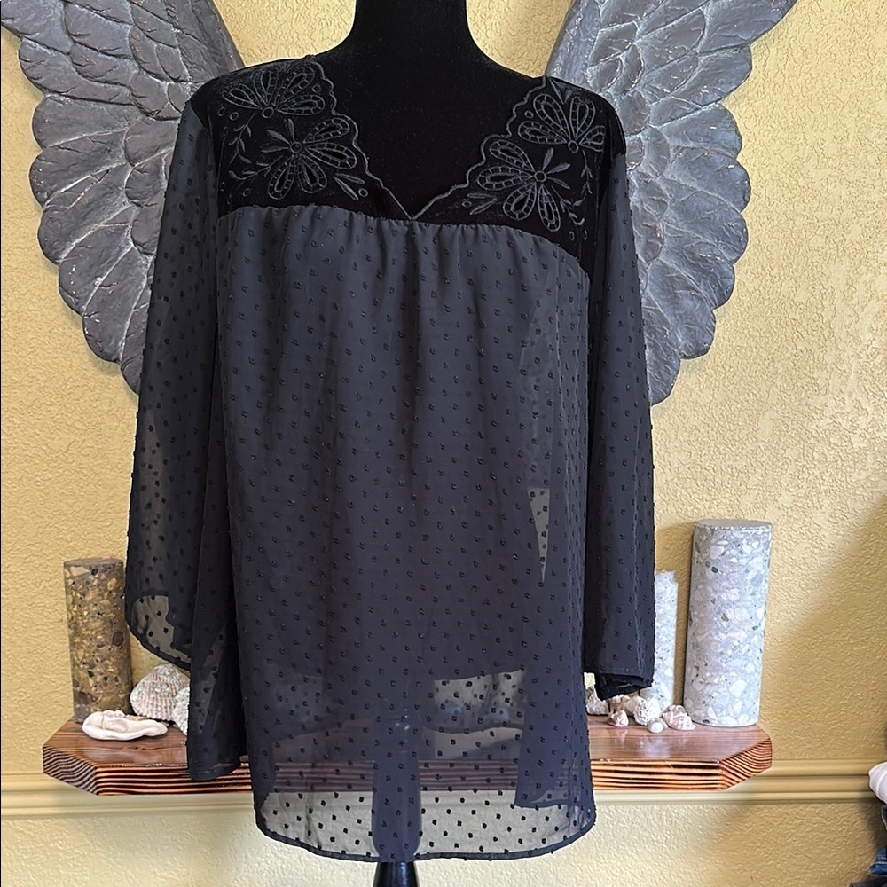 Style & Co Black Sheer Women's Top